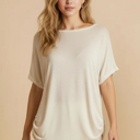 Small IVORY MELANGE BABY HACCI OFF-SHOULDER LOOSE FIT TOP