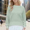 Small SAGE WAFFLE LONG SLEEVE CROP TOP