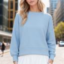 Small BLUE WAFFLE LONG SLEEVE CROP TOP