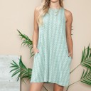 Small SAGE PRINTED CREW NECK SLEEVELESS DRESS WITH POCKETS