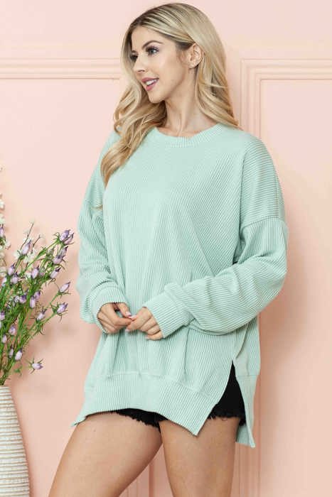WAVE RIB OVERSIZED SWEATSHIRT WITH SIDE SLIT