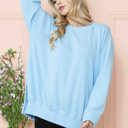 L-XL POWDER BLUE WAVE RIB OVERSIZED SWEATSHIRT WITH SIDE SLIT