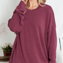 S-M BURGUNDY WAVE RIB OVERSIZED SWEATSHIRT