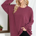 S-M BURGUNDY WAVE RIB OVERSIZED SWEATSHIRT