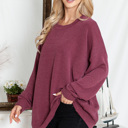 L-XL BURGUNDY WAVE RIB OVERSIZED SWEATSHIRT
