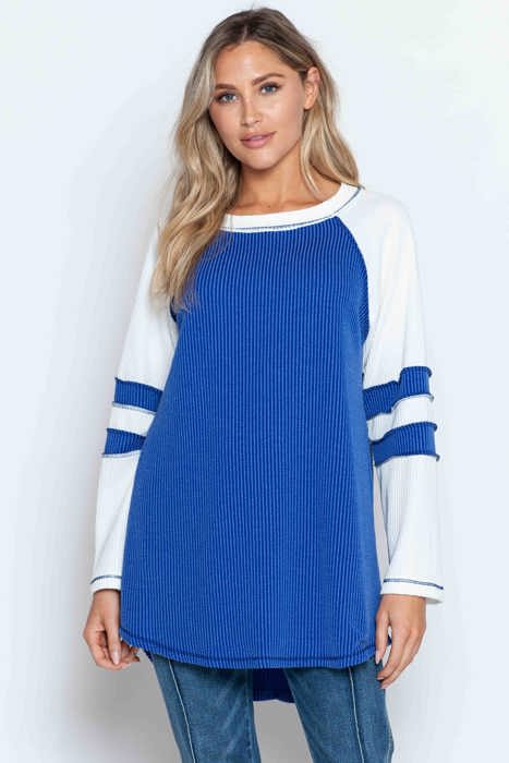 WAVE RIB TUNIC WITH CONTRAST SLEEVES