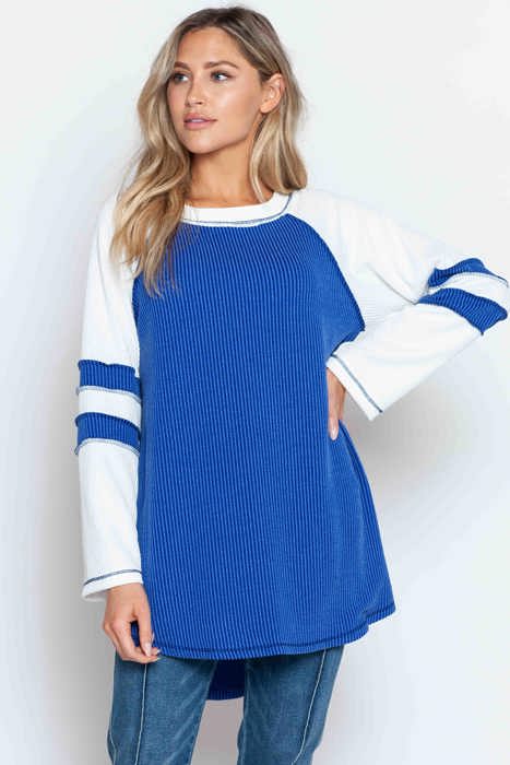 WAVE RIB TUNIC WITH CONTRAST SLEEVES