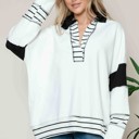 Medium BLACK SOLID LOOSE FIT TOP WITH STRIPE CONTRAST