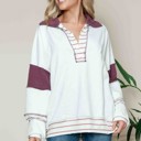 Large BURGUNDY SOLID LOOSE FIT TOP WITH STRIPE CONTRAST