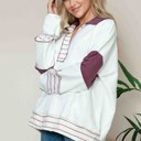 Large BURGUNDY SOLID LOOSE FIT TOP WITH STRIPE CONTRAST