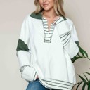 XL OLIVE SOLID LOOSE FIT TOP WITH STRIPE CONTRAST