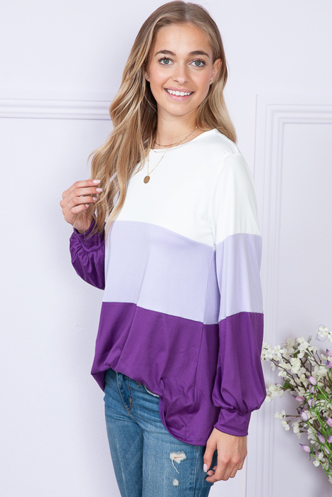 COLOR BLOCK LONG SLEEVE TUNIC TOP