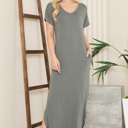 Medium SAGE SHORT SLEEVE MAXI DRESS WITH SIDE SLIT AND POCKETS