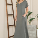 Large SAGE SHORT SLEEVE MAXI DRESS WITH SIDE SLIT AND POCKETS