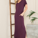 Medium PLUM SHORT SLEEVE MAXI DRESS WITH SIDE SLIT AND POCKETS