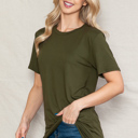 Small OLIVE SUPER SOFT BASIC SOLID SHORT SLEEVE TOP