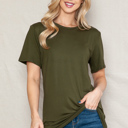 Medium OLIVE SUPER SOFT BASIC SOLID SHORT SLEEVE TOP