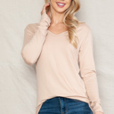 Small BEIGE SUPER SOFT V-NECK LONG SLEEVE TOP