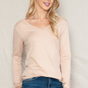 Medium BEIGE SUPER SOFT V-NECK LONG SLEEVE TOP