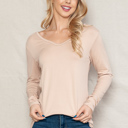 XL BEIGE SUPER SOFT V-NECK LONG SLEEVE TOP