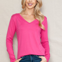 Small FUCHSIA SUPER SOFT V-NECK LONG SLEEVE TOP