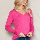 Small FUCHSIA SUPER SOFT V-NECK LONG SLEEVE TOP