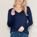 Small NAVY SUPER SOFT V-NECK LONG SLEEVE TOP