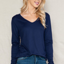 Small NAVY SUPER SOFT V-NECK LONG SLEEVE TOP