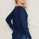 Large NAVY SUPER SOFT V-NECK LONG SLEEVE TOP