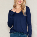 XL NAVY SUPER SOFT V-NECK LONG SLEEVE TOP