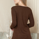 Small BROWN ROUNDED BOTTOM SOLID BASIC LONG SLEEVE TOP