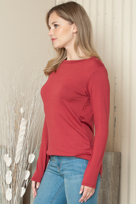 ROUNDED BOTTOM SOLID BASIC LONG SLEEVE TOP