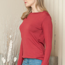 Small BURNT RED ROUNDED BOTTOM SOLID BASIC LONG SLEEVE TOP