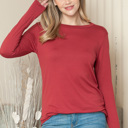 XL BURNT RED ROUNDED BOTTOM SOLID BASIC LONG SLEEVE TOP