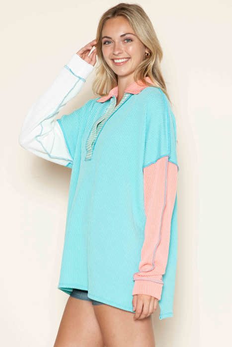 OVERSIZED POLO WAVE RIB TUNIC WITH CONTRAST