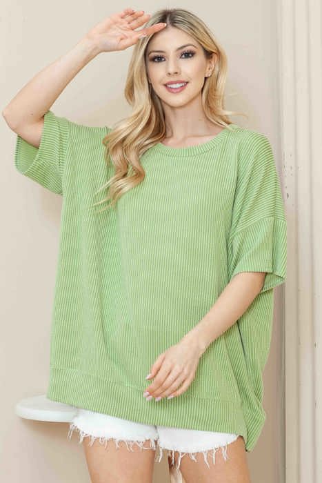 WAVE RIB OVERSIZED SHORT SLEEVE SWEATSHIRT