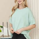 L-XL SAGE WAVE RIB OVERSIZED SHORT SLEEVE SWEATSHIRT