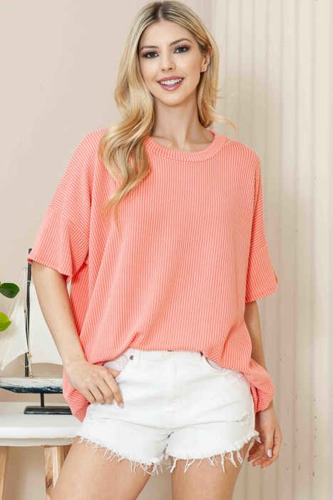 WAVE RIB OVERSIZED SHORT SLEEVE SWEATSHIRT