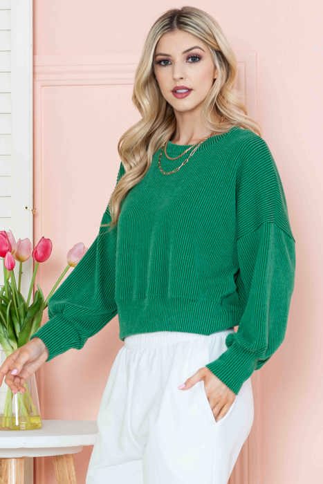 CROP LONG SLEEVE WAVE RIB TOP