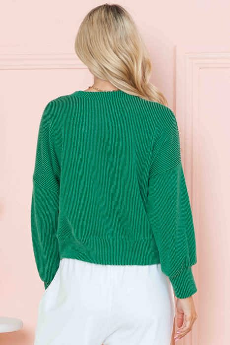 CROP LONG SLEEVE WAVE RIB TOP