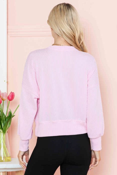 CROP LONG SLEEVE WAVE RIB TOP
