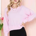 Large LIGHT PINK CROP LONG SLEEVE WAVE RIB TOP