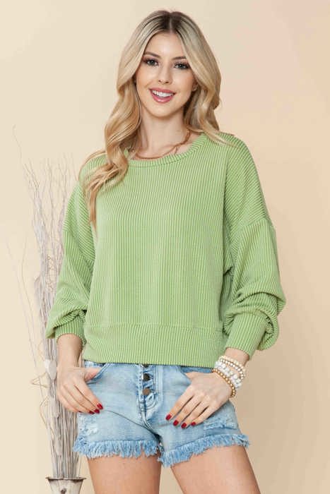 CROP LONG SLEEVE WAVE RIB TOP