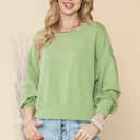 Small PISTACHIO CROP LONG SLEEVE WAVE RIB TOP