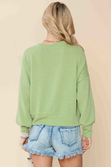 CROP LONG SLEEVE WAVE RIB TOP