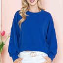 Large ROYAL BLUE CROP LONG SLEEVE WAVE RIB TOP