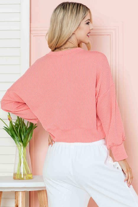 CROP LONG SLEEVE WAVE RIB TOP