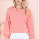 XL SALMON CROP LONG SLEEVE WAVE RIB TOP