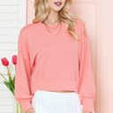 XL SALMON CROP LONG SLEEVE WAVE RIB TOP