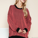 L-XL CORAL TWO COLOR WAVE RIB SWEATSHIRT WITH SIDE SLIT